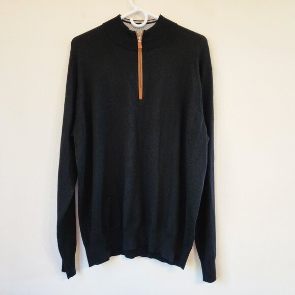 Peter Millar Autumn Crest 1/4 Zip Sweater Men XL Black Merino Wool Silk Blend